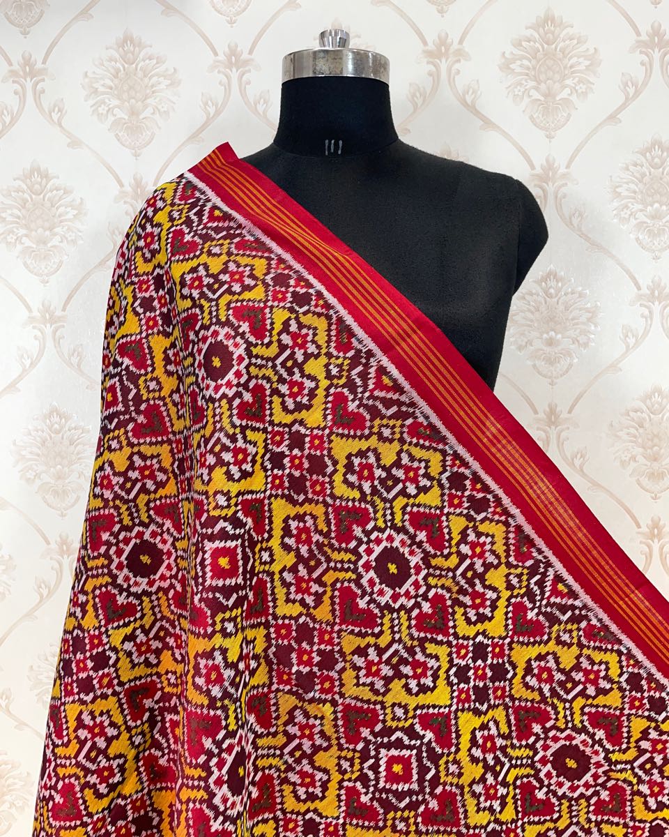Red & Yellow Navratan Designer Patola Dupatta - SindhoiPatolaArt