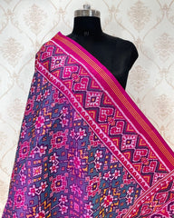 Pink & Turquoise Navratan Patola Dupatta - SindhoiPatolaArt