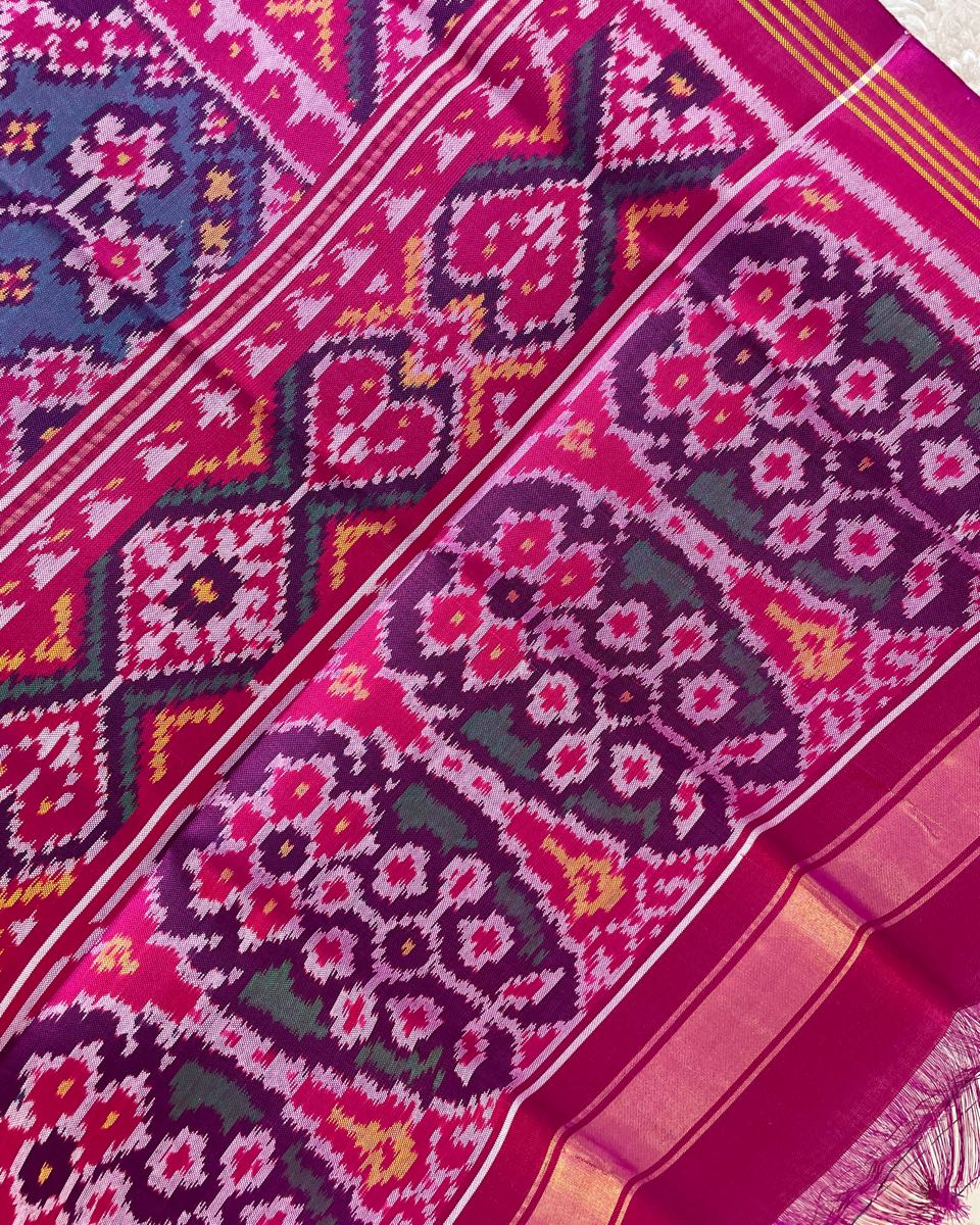 Pink & Turquoise Navratan Patola Dupatta - SindhoiPatolaArt