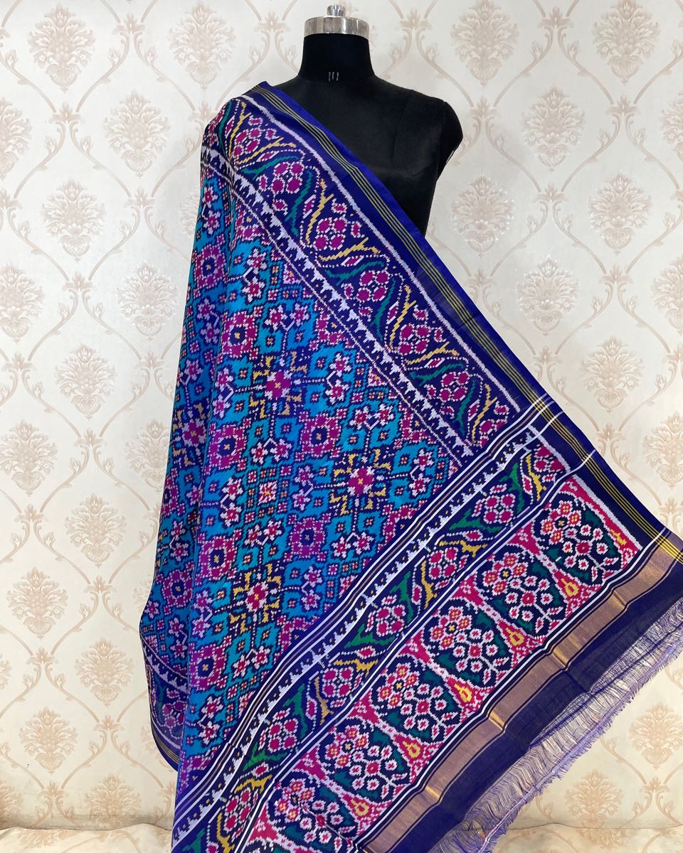 Navy & light Blue Navratan Patola Dupatta - SindhoiPatolaArt