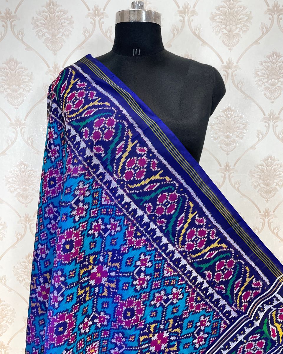 Navy & light Blue Navratan Patola Dupatta - SindhoiPatolaArt