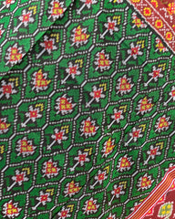 Red & Green Flower design Patola Dupatta - SindhoiPatolaArt