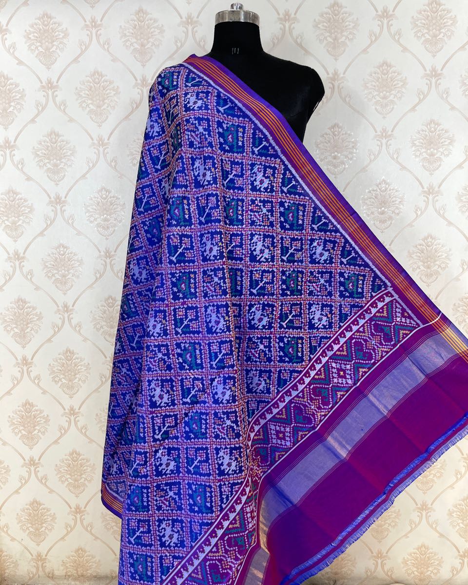 Blue Purple Narikunj Designer Patola Dupatta - SindhoiPatolaArt