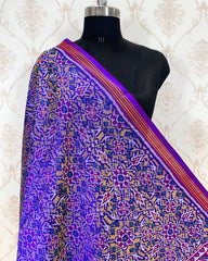 Blue Purple & Yellow Chhabdi Designer Patola Dupatta - SindhoiPatolaArt