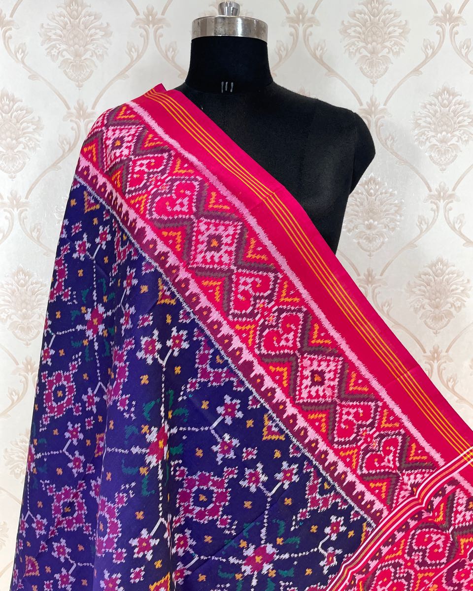 Pink & Blue Navratan Designer Patola Dupatta - SindhoiPatolaArt
