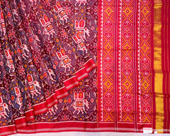 Red Elephant Chhabdi Designer Patola Saree - SindhoiPatolaArt