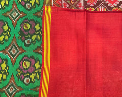 Red & Green Flower Designer Patola Saree - SindhoiPatolaArt