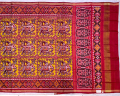 Red & Yellow Traditional Elephant Patola Saree - SindhoiPatolaArt