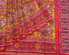 Red & Yellow Traditional Elephant Patola Saree - SindhoiPatolaArt