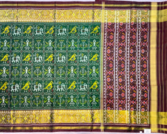Maroon & Green Narikunj Designer Patola Saree - SindhoiPatolaArt