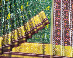 Maroon & Green Narikunj Designer Patola Saree - SindhoiPatolaArt