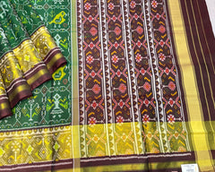 Maroon & Green Narikunj Designer Patola Saree - SindhoiPatolaArt