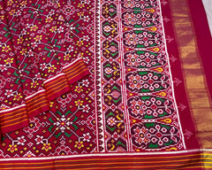 Crimson Red Navratan Designer Patola Saree - SindhoiPatolaArt