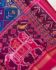 Pink & Multicolor Flower with Elephant In Pallu Patola Dupatta