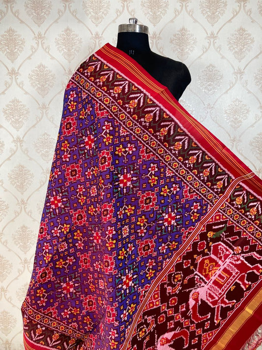 Red and purple navratn design patola dupatta - SindhoiPatolaArt