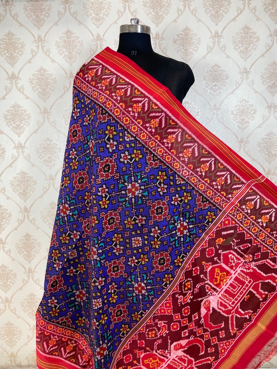 Blue and red navratna design patola dupatta
