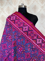 pink and blue navratna design patola dupatta - SindhoiPatolaArt