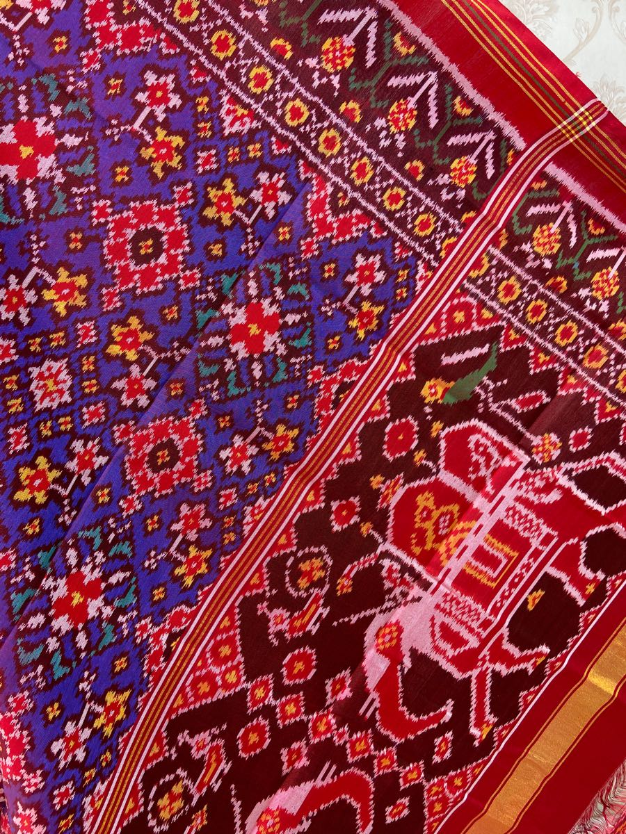 Red and purple navratn design patola dupatta - SindhoiPatolaArt