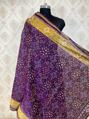 Purple navratna patola dupatta - SindhoiPatolaArt