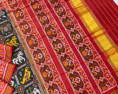 Black narikunj design with red pallu patola saree - SindhoiPatolaArt