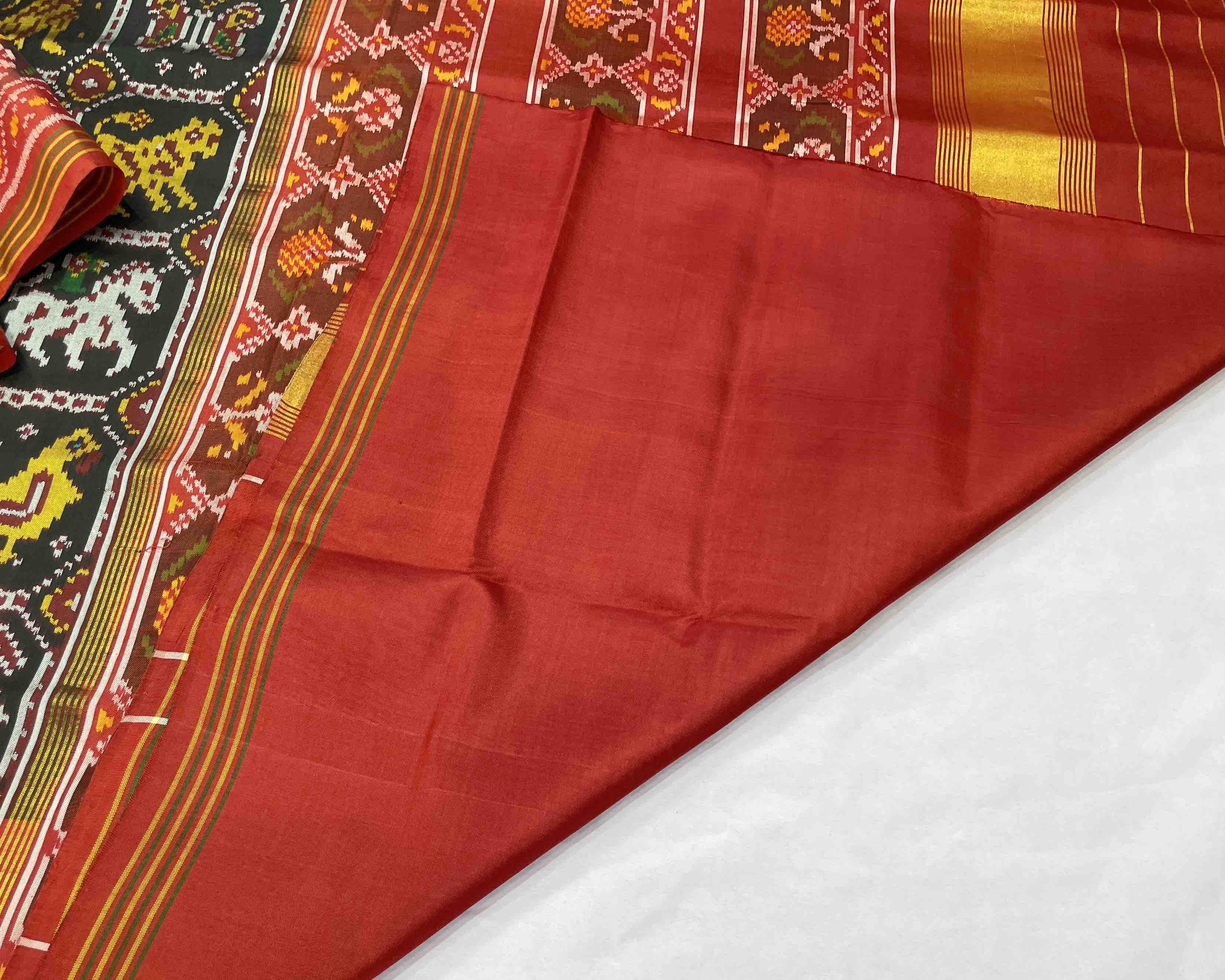 Black narikunj design with red pallu patola saree - SindhoiPatolaArt
