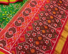 green and red navratna design patola saree - SindhoiPatolaArt