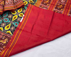black new fancy design with traditional red narikunj pallu patola saree - SindhoiPatolaArt