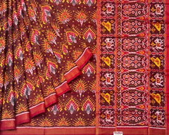 red maroon mew fancy design patola saree - SindhoiPatolaArt