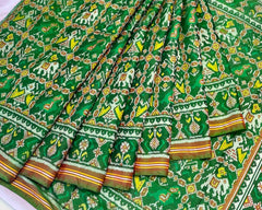 green narikunj design patola saree - SindhoiPatolaArt