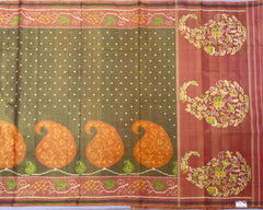 gray with orenge mango design,light pink pallu patola saree - SindhoiPatolaArt