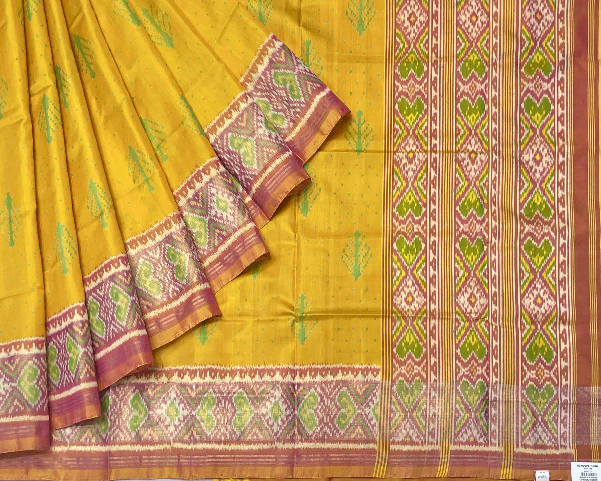 Yellow and peach pink new design patola saree - SindhoiPatolaArt
