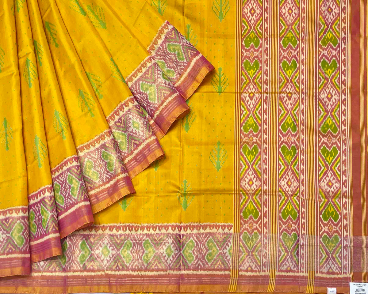 Yellow and peach pink new design patola saree - SindhoiPatolaArt
