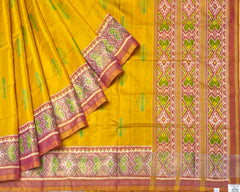 Yellow and peach pink new design patola saree - SindhoiPatolaArt