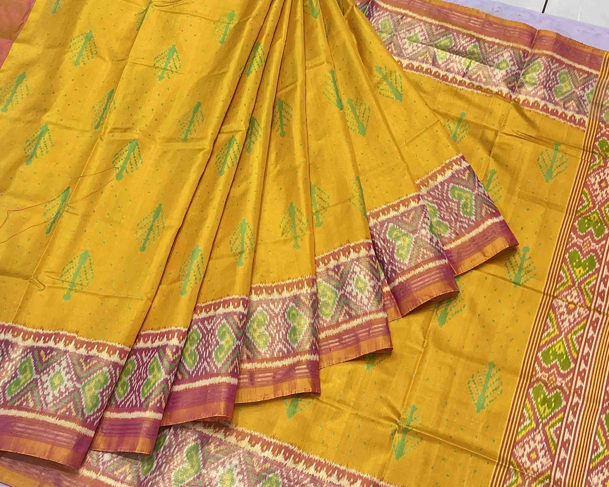 Yellow and peach pink new design patola saree - SindhoiPatolaArt