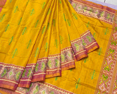 Yellow and peach pink new design patola saree - SindhoiPatolaArt