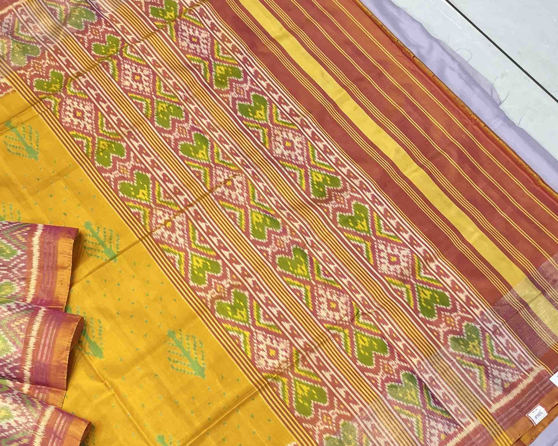 Yellow and peach pink new design patola saree - SindhoiPatolaArt