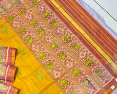Yellow and peach pink new design patola saree - SindhoiPatolaArt