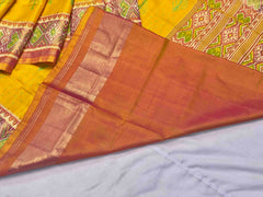 Yellow and peach pink new design patola saree - SindhoiPatolaArt