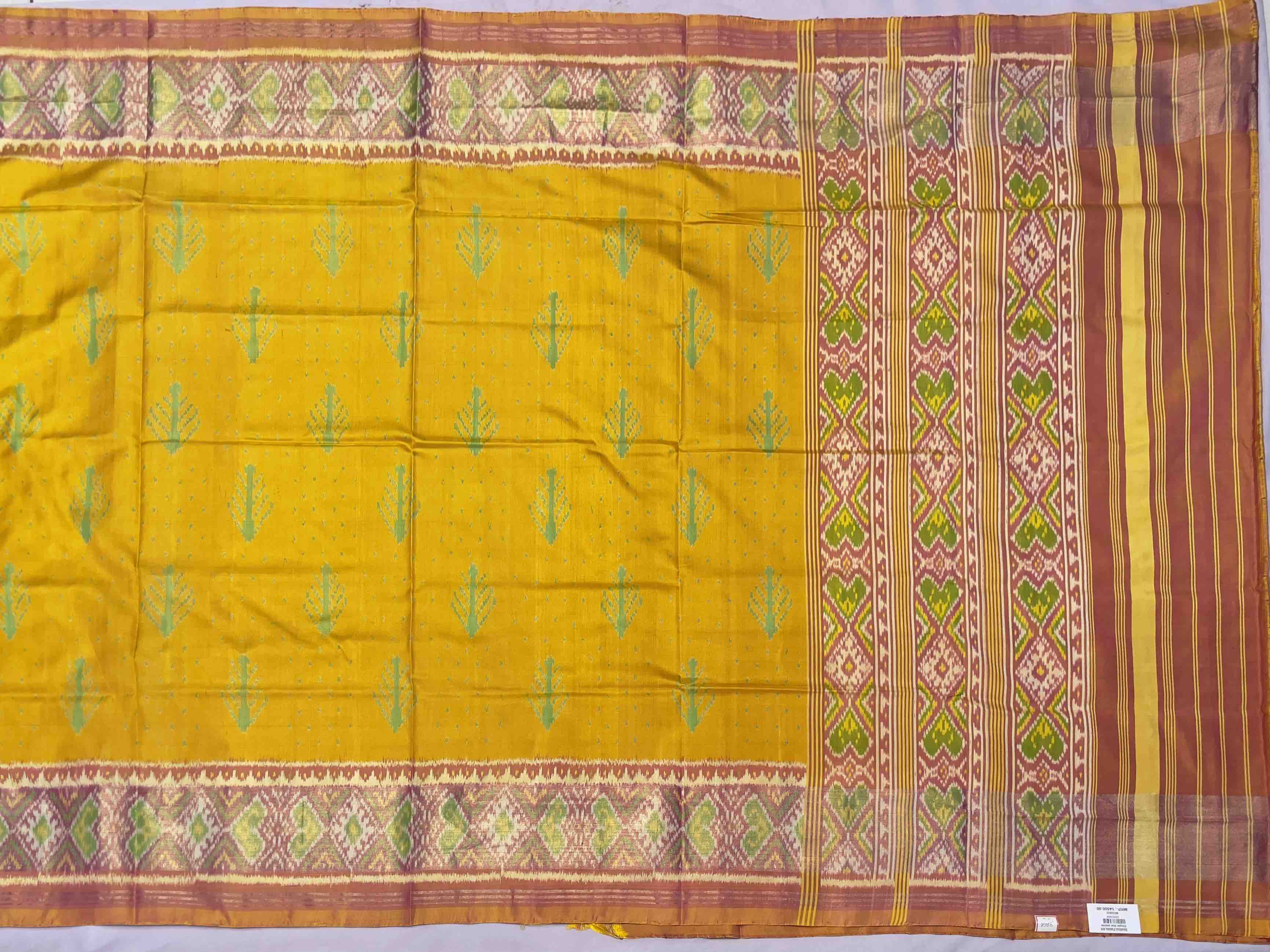 Yellow and peach pink new design patola saree - SindhoiPatolaArt