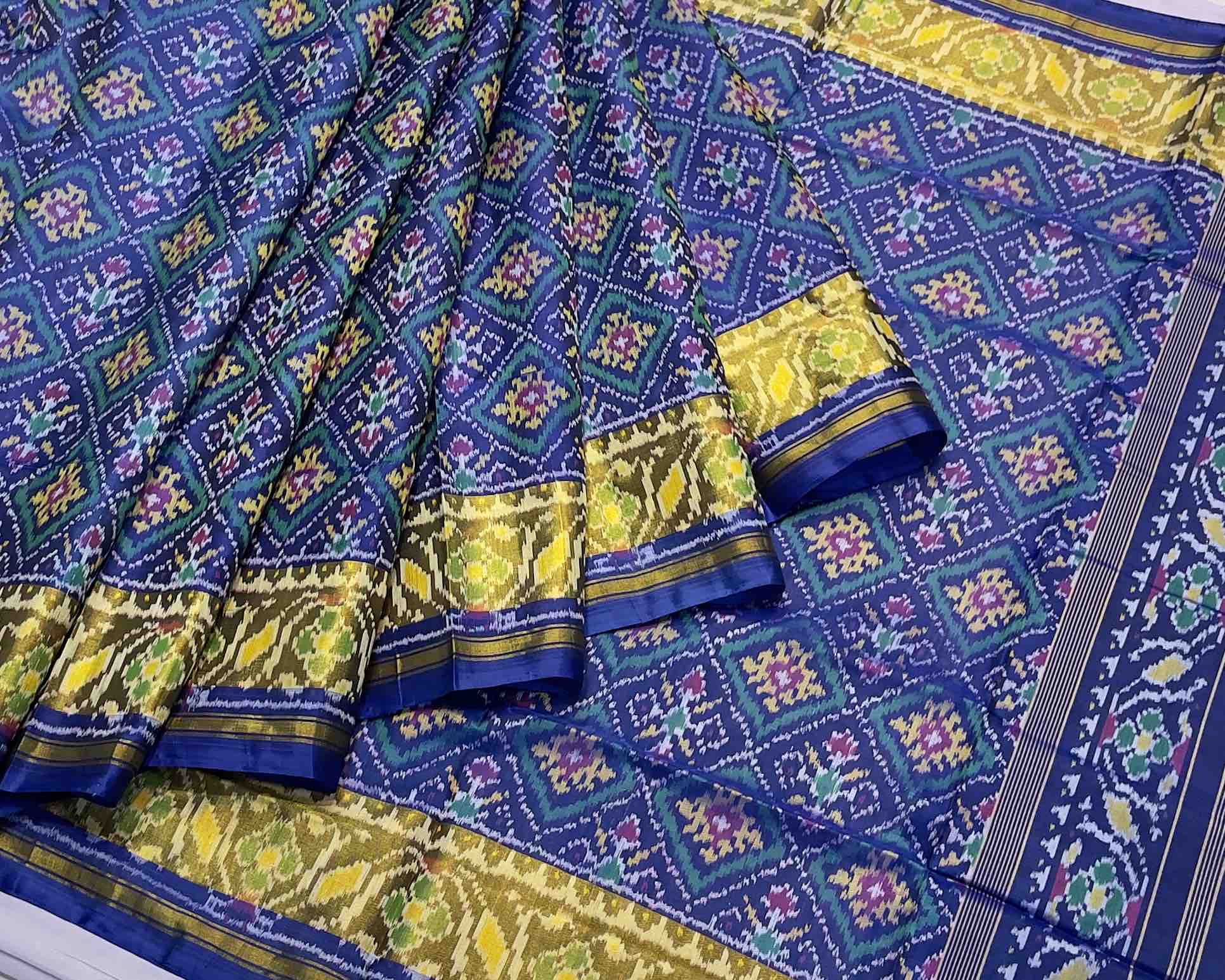 Blue chandabhat design patola saree - SindhoiPatolaArt