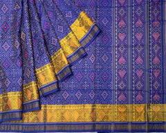 Blue chandabhat design Rajkot Patola Saree - SindhoiPatolaArt