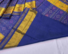 Blue chandabhat design Rajkot Patola Saree - SindhoiPatolaArt