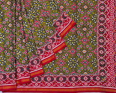 Olive Green Navratna patola Saree - SindhoiPatolaArt