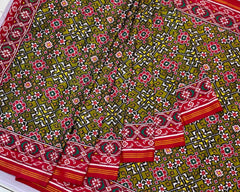 Olive Green Navratna patola Saree - SindhoiPatolaArt