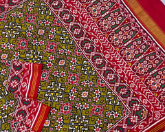 Olive Green Navratna patola Saree - SindhoiPatolaArt