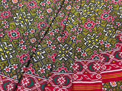 Olive Green Navratna patola Saree - SindhoiPatolaArt