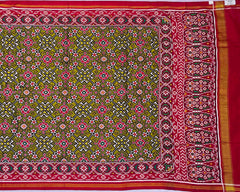 Olive Green Navratna patola Saree - SindhoiPatolaArt