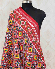 red and black panchanda design patola duaptta - SindhoiPatolaArt
