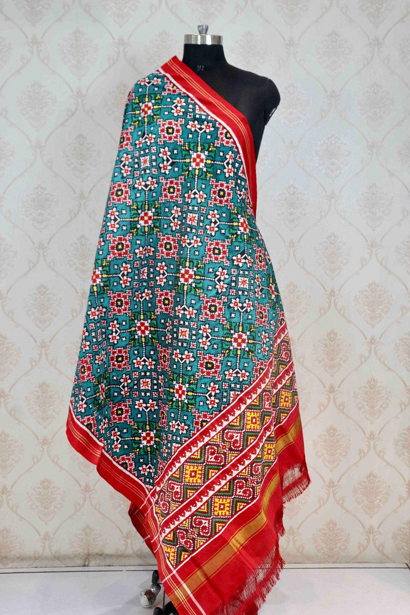 Rama green navratna design patola dupatta - SindhoiPatolaArt