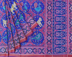 Blue and magenta chhabadi figure design patola saree - SindhoiPatolaArt